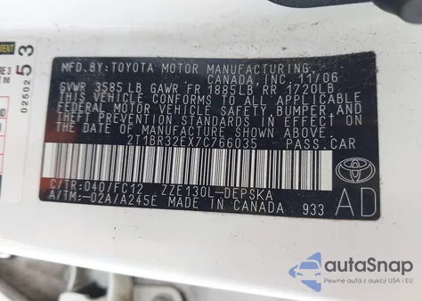 2007 Toyota Corolla S из США, поврежденный, VIN 2T1BR32EX7C766035